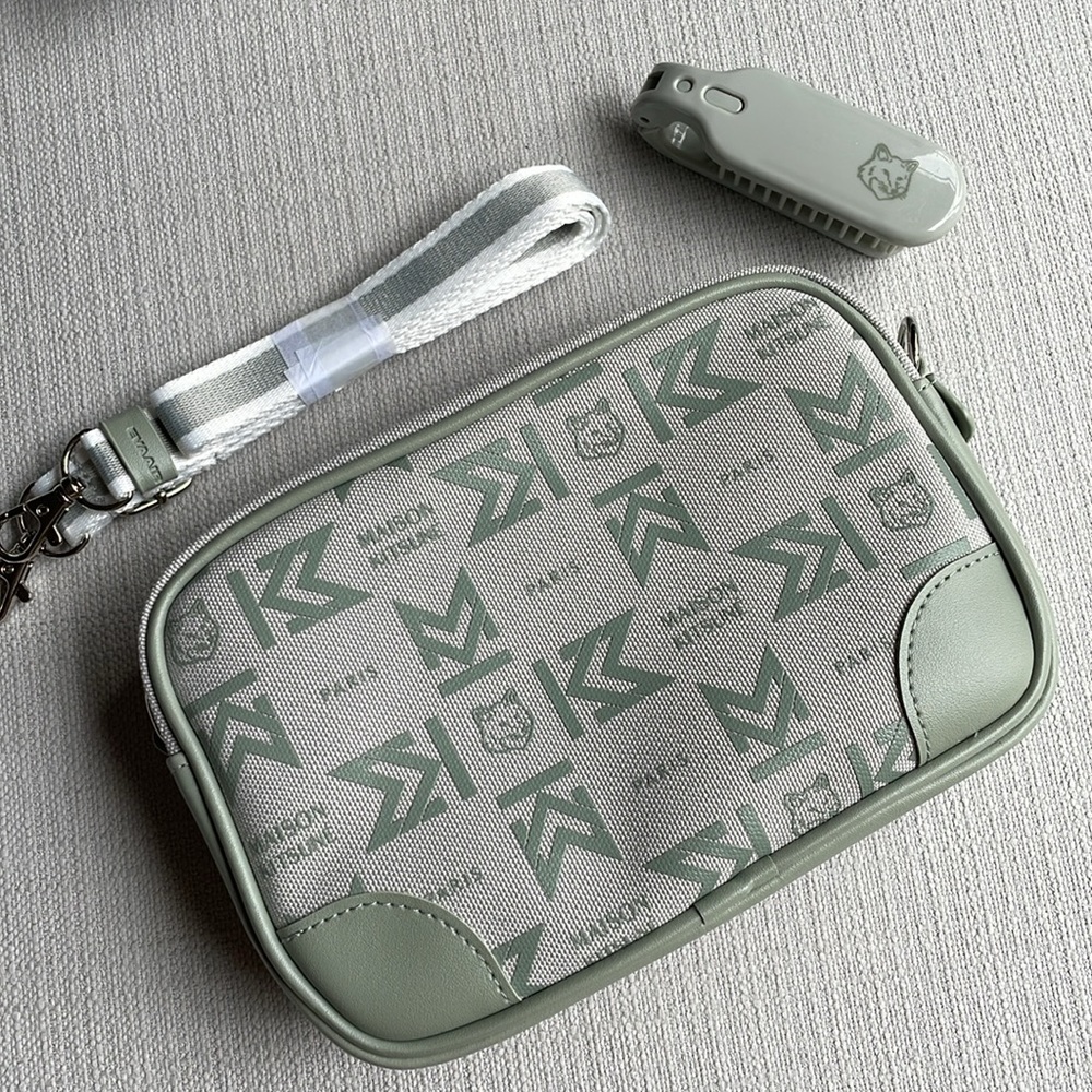 Maison Kitsuné x EVA Air Crossbody Amenity Bag Sage Green with Removable Strap